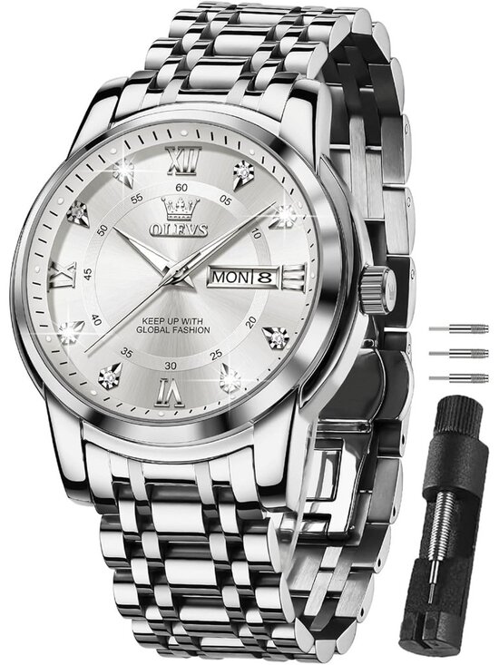 Other - Mens Silver White Stainless Steel Waterproof Roman Numbers Diamond Classic Watch